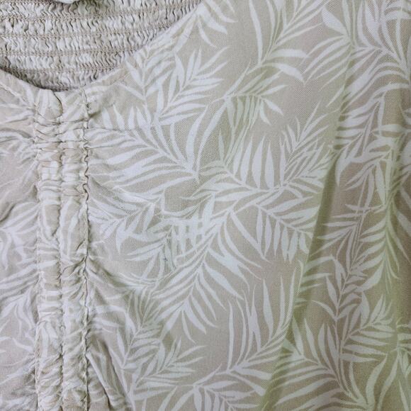 Japna Beige Tropical Crop Top Short Sleeve Blouse Size Large Beachy Coastal - Picture 7 of 9